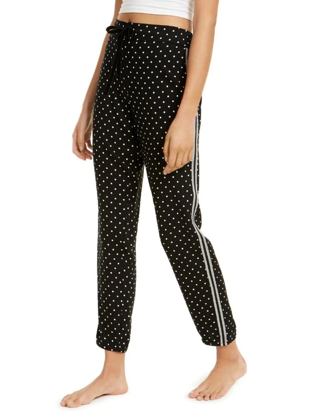 Jenni Women's Metallic Side Stripe Pajama Pants, Black Polka Dot, XS